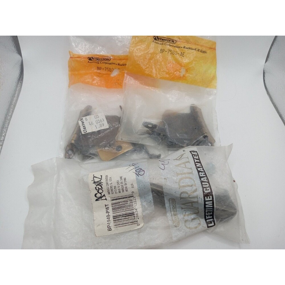 4) Amerock BP7580-AE Antique English Non-Self-Closing Hinges + BP4449-PWT HANDLE